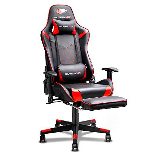 SOUTHERN WOLF Silla Gaming, Silla Gamer con Soporte Lumbar y reposapiés retráctil