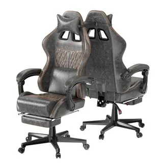 Ferghana Silla Gaming Ergonómica,Silla de Juegos Altura Regulable Basculante con Reposacabezas,Cojín Lumbar,Reposapiés,Silla de Oficina con Respaldo Regulable,Rotación omnidireccional de 360º(Gris)