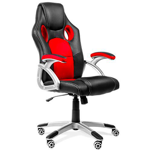 RACING - Silla gaming oficina color rojo silla de escritorio racing ergonómica sillón de despacho giratorio con reposabrazos y altura regulable 65x54x120cm