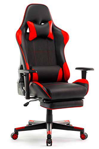 IntimaTe WM Heart Silla Gaming, Silla Gamer con Reposapiés Silla Escritorio Giratoria Altura Ajustable Respaldo Inclinable hasta 135 º PU (Roja)