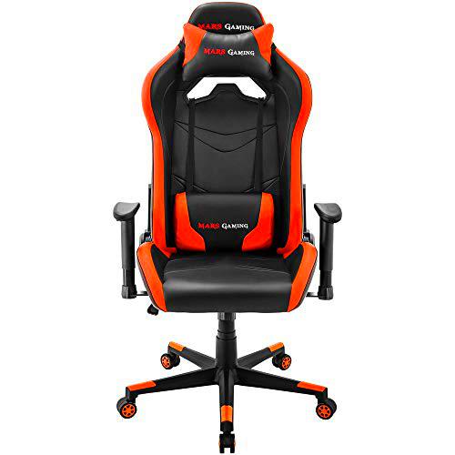 Mars Gaming MGC3BO, Silla Gaming Ergonómica, Cojín Lumbar y Cervical, Naranja