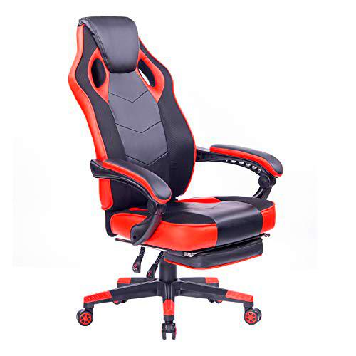 Wolmics Gaming Silla con reposapiés Silla Escritorio Ordenador Office PC Silla High Back Racing Silla de Color Rojo/Azul