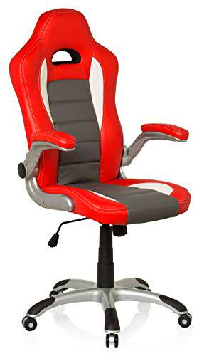 hjh OFFICE 621705 silla gaming GAME SPORT piel sintética rojo / gris reposabrazos plegables silla de escritorio inclinable