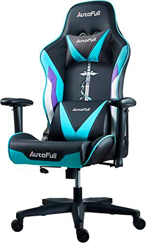 AutoFull Silla de Juegos ergonómica Silla de Oficina con Respaldo Alto Multicolor Silla giratoria de Cuero sintético de Carreras