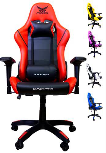 MOUBA Silla Gaming Silla Oficina Sillón Gamer Apoyabrazos 4D Diseño Ergonómico Función de Inclinación Soporta hasta 150 kg Colores (Rojo-Negro) Amarillo roja Azul Blanca Purpura Lila (Rojo)