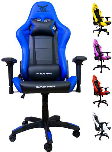 MOUBA Silla Gaming Silla Oficina Sillón Gamer Apoyabrazos 4D Diseño Ergonómico Función de Inclinación Soporta hasta 150 kg Colores (Azul-Negro) Amarillo roja Azul Blanca Purpura Lila (Azul)