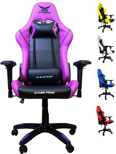 MOUBA Silla Gaming Silla Oficina Sillón Gamer Apoyabrazos 4D Diseño Ergonómico Función de Inclinación Soporta hasta 150 kg Colores (Purpura-Negro) Amarillo roja Azul Blanca Purpura Lila (Blanco)