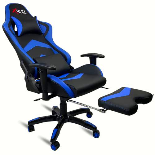 Silla para Videojuegos, Color Azul y Negro, con reposapiés