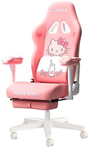 AutoFull Hello Kitty - Silla de Juego de Piel sintética con Respaldo Alto