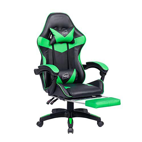 Neo® Ejecutivo PU cuero deporte carreras coche juego oficina silla con soporte lumbar con reposapiés (verde)