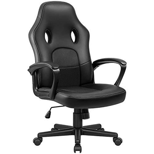 VICTONE Silla de oficina para gaming, silla de oficina de piel sintética silla de ordenador silla ergonómica silla giratoria altura ajustable (negro)