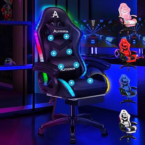 ALFORDSON Silla Gaming con RGB LED de 12 Colores y Masaje de 8 Puntos