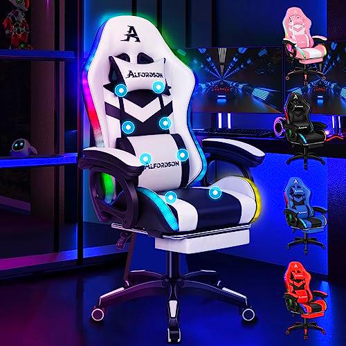 ALFORDSON Silla Gaming con RGB LED de 12 Colores y Masaje de 8 Puntos