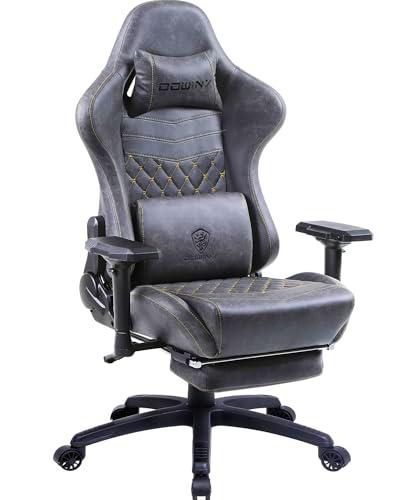 Dowinx Silla de gaming ergonómica estilo carrera con masaje lumbar sillón de oficina para ordenador de piel sintética con reposapiés retráctil