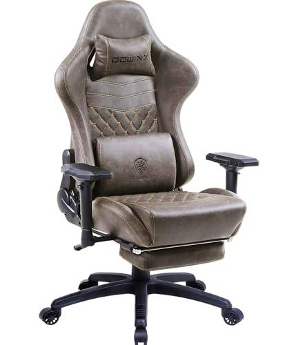 Dowinx Silla de gaming ergonómica estilo carrera con masaje lumbar sillón de oficina para ordenador de piel sintética con reposapiés retráctil