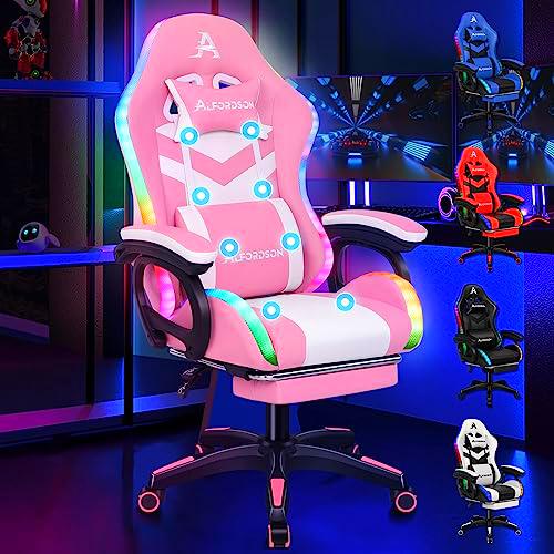 ALFORDSON Silla Gaming con RGB LED de 12 Colores y Masaje de 8 Puntos