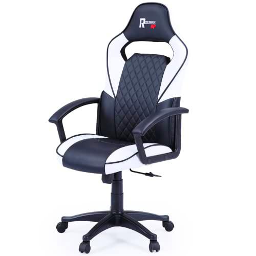 Miroytengo Silla Gamer Rombo en Color Blanco y Negro diseño ergonómico Silla Setup Moderno