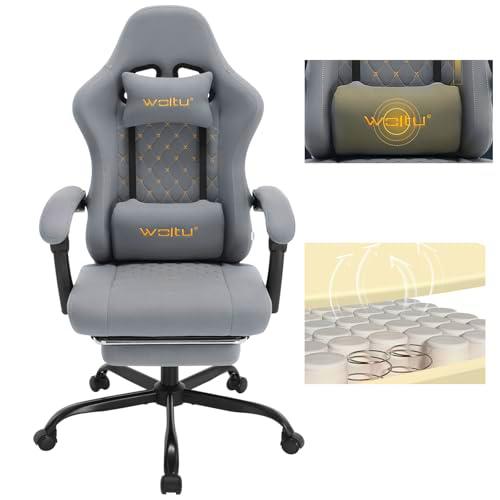 WOLTU Silla Gaming Ergonómica, Silla Oficina con Soporte Lumbar Masaje y Reposapiés Extraible