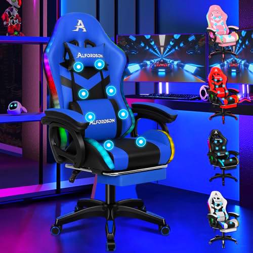ALFORDSON LED Silla Gaming, Silla Gamer con Masaje de 8 Puntos