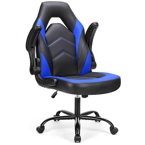 Sweetcrispy Computer Gaming Desk Chair-Silla de Oficina ergonómica Ajustable giratoria de Piel sintética con reposabrazos abatible