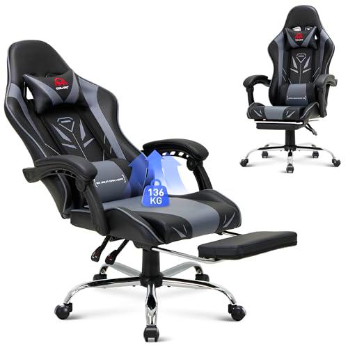 COLAMY 6703 Silla para Videojuegos de, Cuero, Gris