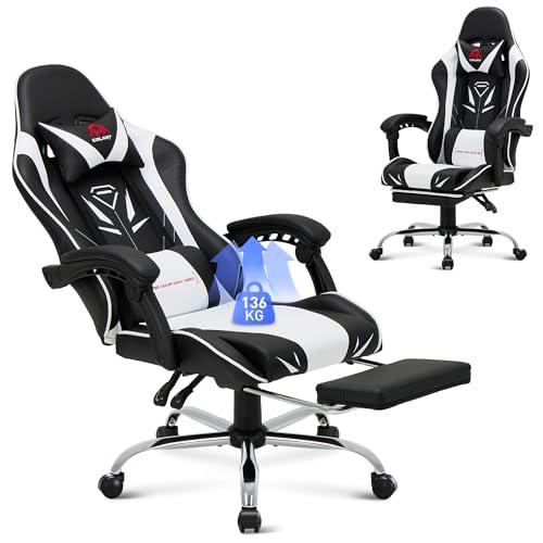 COLAMY Silla para Videojuegos, Silla de Ordenador con reposapiés y Soporte Lumbar