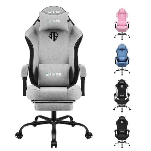 Silla de gaming de tela para adultos, silla de ordenador con reposapiés