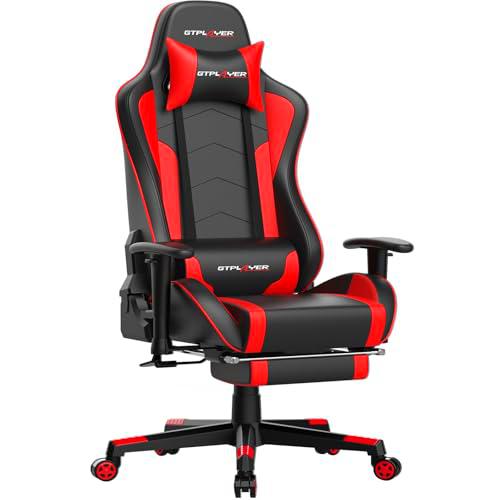 GTPLAYER Silla Gaming con Altavoz Bluetooth Reposapies Escritorio Oficina Gamer Ergonomica con Cojín Reposabrazos 3D Ajustables Respaldo Reclinable Multifuncional Rojo