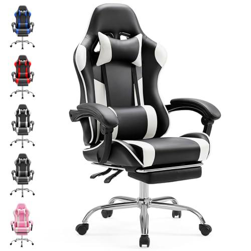 Sweetcrispy Silla para Videojuegos, Silla de Oficina ergonómica con reposapiés