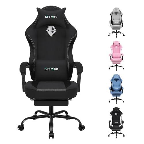 SITMOD Silla Gaming Ergonómica, Silla Oficina de Tela con Cojín de Muelles Ensacados y Reposapiés