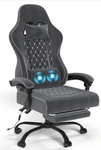 Devoko Silla de Juegos de Masaje, Silla de Carreras de Tela Suave de Alta tecnología con Soporte Lumbar de Masaje