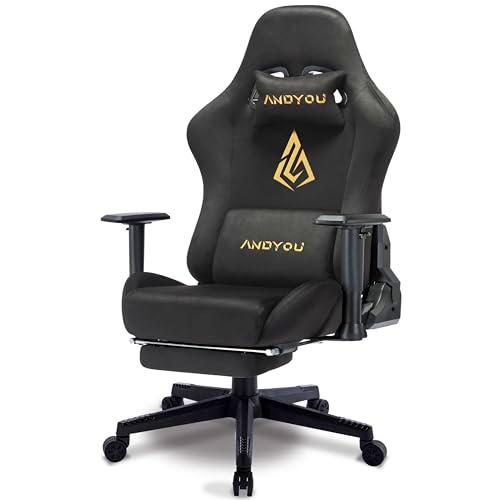 Andyou Silla de gaming, ajustable y giratoria con reposapiés