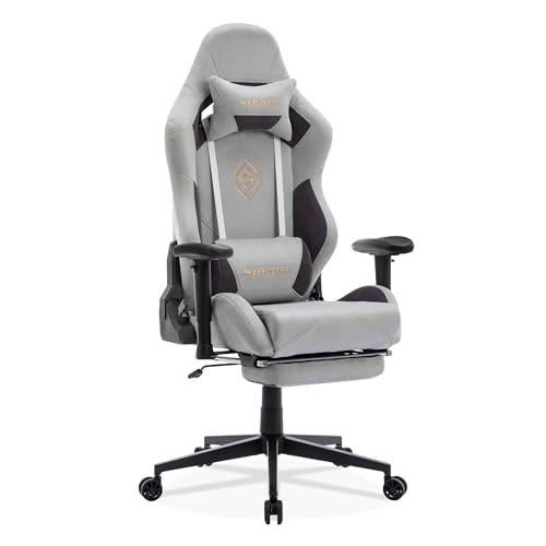 STARUZI Silla de gaming, tela Alcantara, silla de oficina transpirable con reposapiés