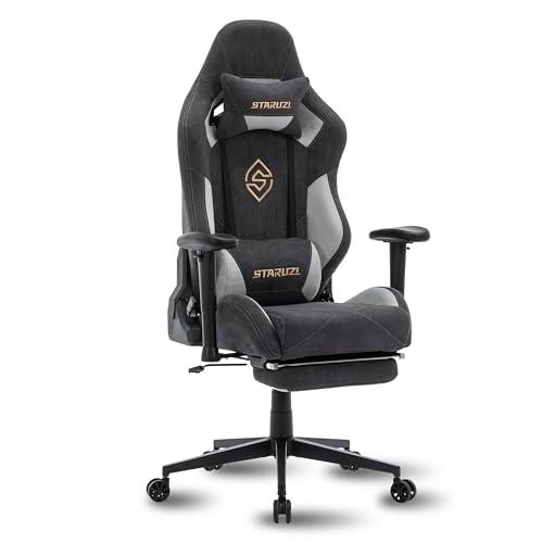 STARUZI Silla de gaming, tela Alcantara, silla de oficina transpirable con reposapiés