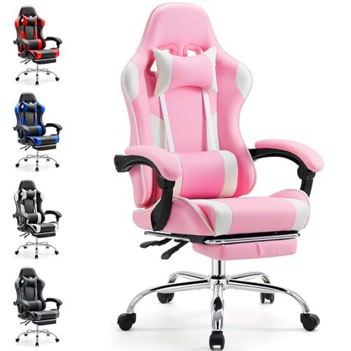 DUMOS Silla de Juego, Rosa y Blanco, estándar