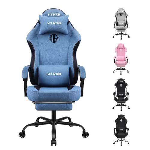 SITMOD Silla Gaming Ergonómica, Silla Oficina de Tela con Cojín de Muelles Ensacados y Reposapiés