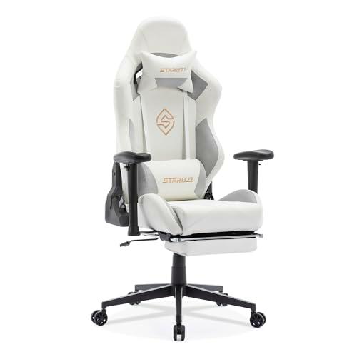 STARUZI Silla para videojuegos, silla de oficina de cuero de microfibra transpirable con reposapiés