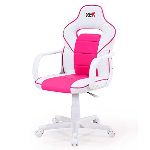 Miroytengo Silla Gamer Vanellope Color Blanco y Rosa Estilo Gamer Sillón Giratorio Estudio Oficina 60x108x60 cm
