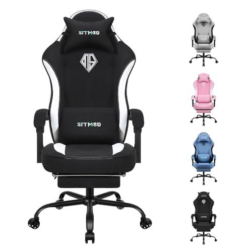 SITMOD Silla Gaming Ergonómica, Silla Oficina de Tela con Cojín de Muelles Ensacados y Reposapiés