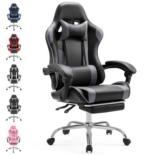 Sweetcrispy Silla de Escritorio para Videojuegos - Silla ergonómica para Ordenador con reposapiés y cómodo Soporte Lumbar