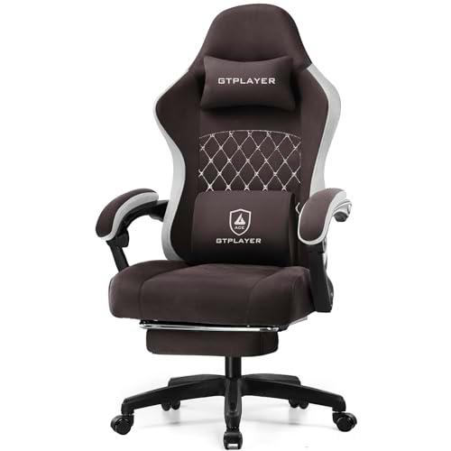 GTPLAYER Silla de Tela para Juegos con reposapiés, Silla ergonómica de Escritorio para computadora con cojín de Resorte de Bolsillo