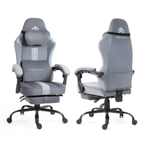 PixelPilot® Silla ergonómica para videojuegos [tela transpirable] con reposapiés