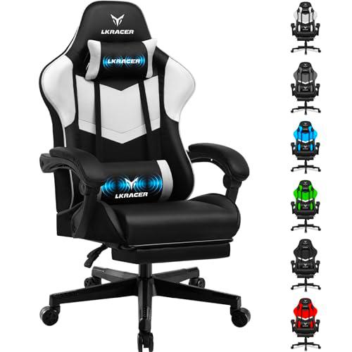 LUCKRACER Silla de Gaming con reposapiés, Silla de Oficina ergonómica con cojín Lumbar Ajustable