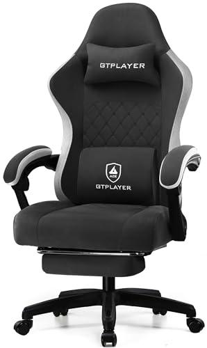 GTPLAYER Silla de Tela para Juegos con reposapiés, Silla ergonómica de Escritorio para computadora con cojín de Resorte de Bolsillo