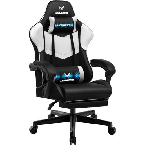 LUCKRACER Silla de Gaming con reposapiés, Silla de Oficina ergonómica con cojín Lumbar Ajustable
