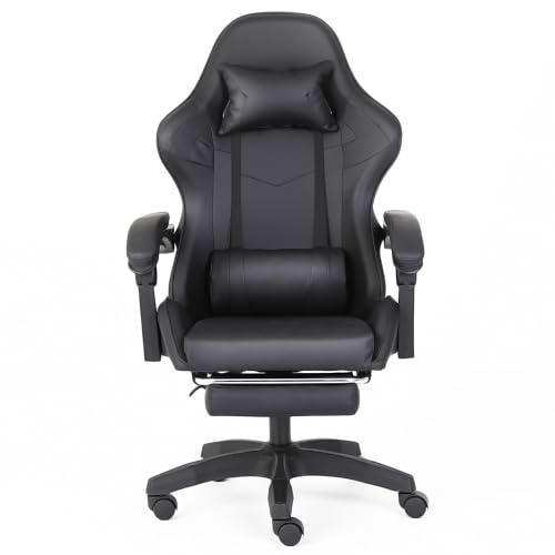 NEW LEADER Silla Gaming Ergonómica con Reposapiés, Respaldo Reclinable 90º-140º