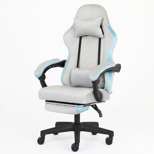 ADOV Silla Gaming Ergonómica con Reposapiés, Silla Gamer 90º-140º Reclinable de Franela para Adultos y Niños
