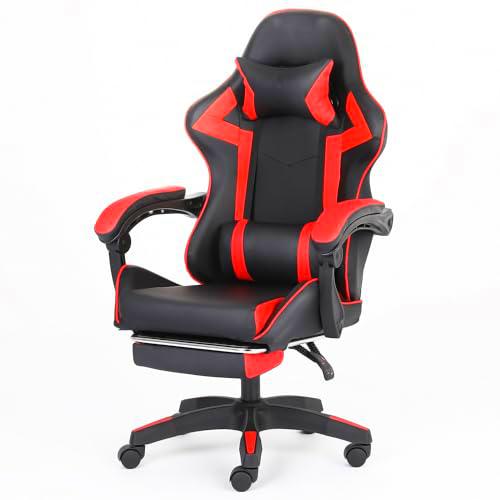 ADOV Silla Gaming con Reposapiés y Cojín Lumbar, Silla Gamer Ergonómica Reclinable 90º-140º con Reposacabezas para Adultos