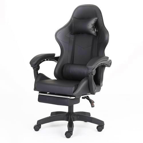 ADOV Silla Gaming con Reposapiés y Cojín Lumbar, Silla Gamer Ergonómica Reclinable 90º-140º con Reposacabezas para Adultos