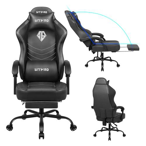 Silla de juegos con reposapiés, sillas de trabajo para computadora con soporte lumbar y reposacabezas